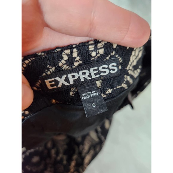 Express Womens Pencil Skirt Lace Overlay Floral Lined Slit Back Zip Black Size 6 - Picture 3 of 6